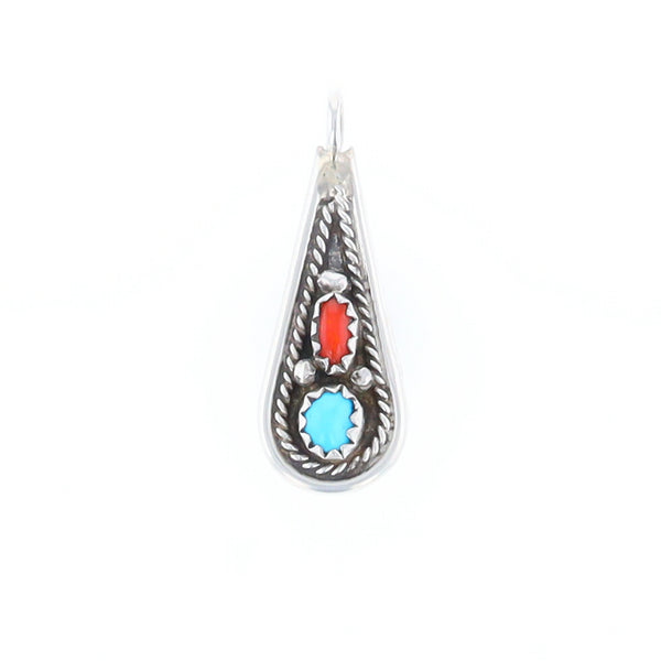 Native Turquoise & Coral Teardrop Pendant