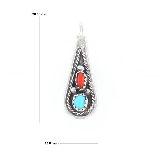 Native Turquoise & Coral Teardrop Pendant