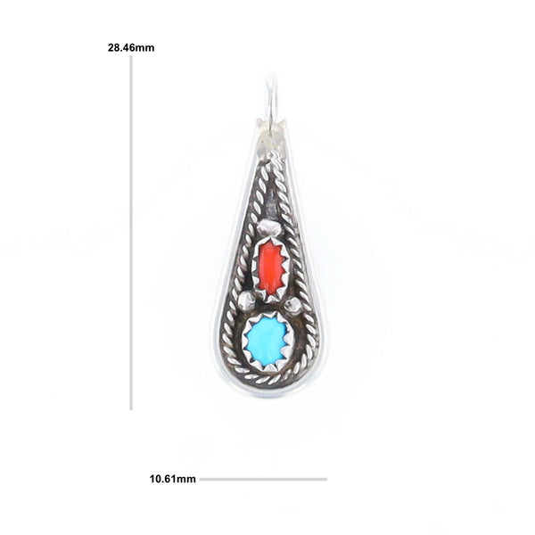 Native Turquoise & Coral Teardrop Pendant