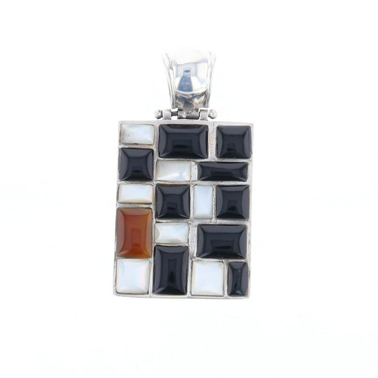 Onyx & Mother of Pearl Checkered Pendant