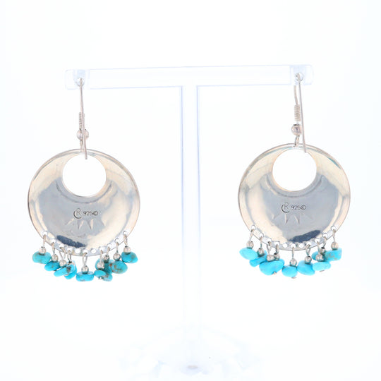 Stamped Silver Hook Earrings with Turquoise Dangles