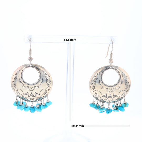 Stamped Silver Hook Earrings with Turquoise Dangles