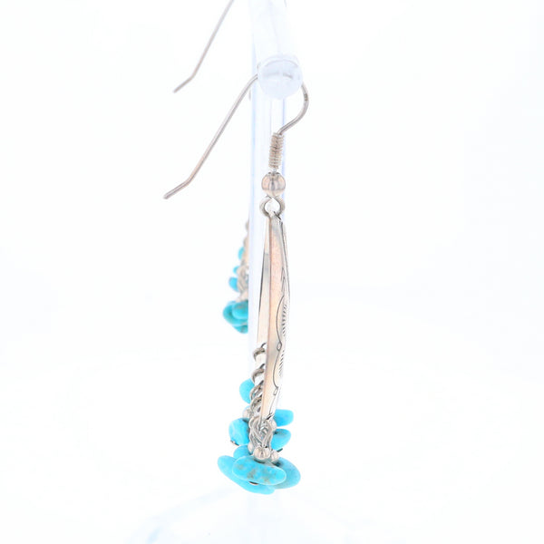 Stamped Silver Hook Earrings with Turquoise Dangles