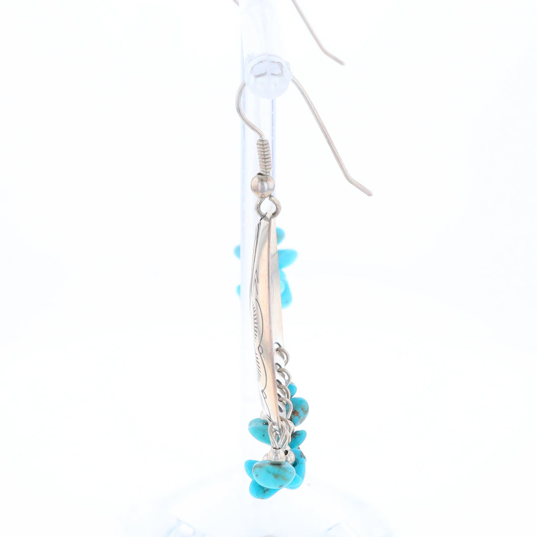 Stamped Silver Hook Earrings with Turquoise Dangles