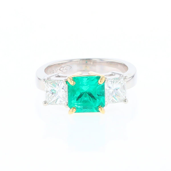 Three-Stone-Row Emerald and Diamond Ring