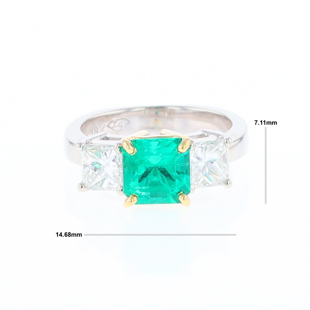 Three-Stone-Row Emerald and Diamond Ring