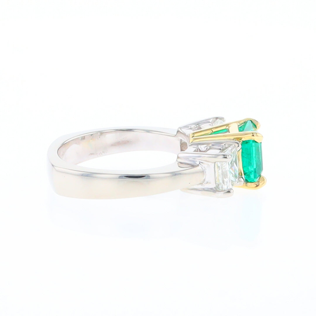 Three-Stone-Row Emerald and Diamond Ring