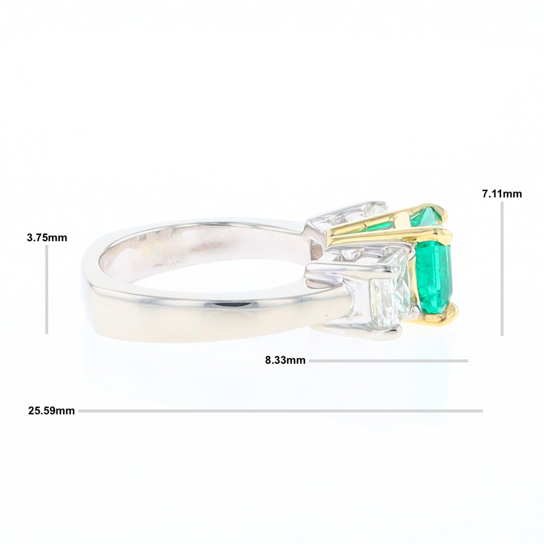 Three-Stone-Row Emerald and Diamond Ring