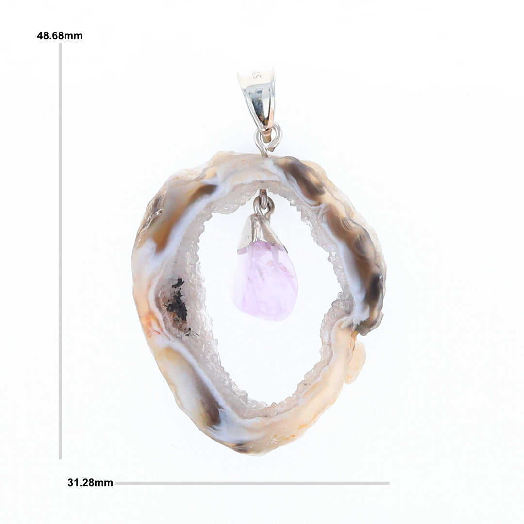 Druzy Quartz With Dangling Amethyst Pendant