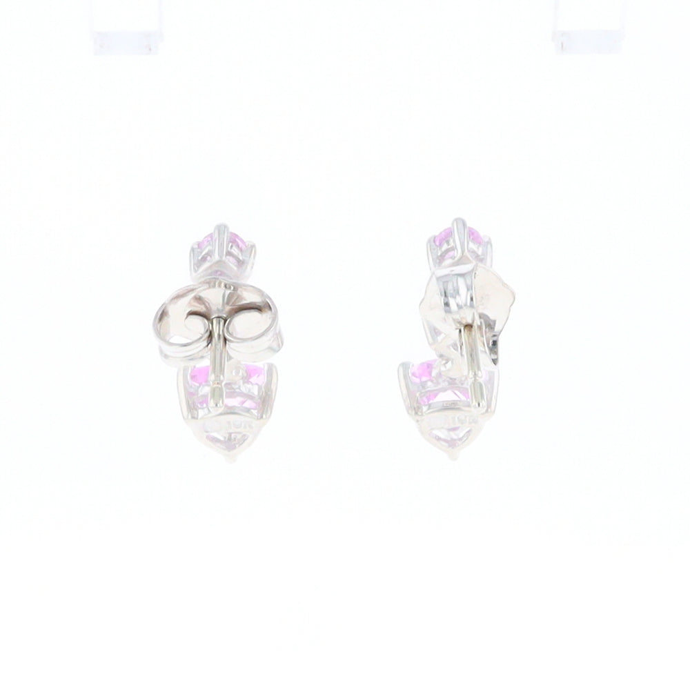 Synthetic Pink Sapphire Dangle Heart Earrings