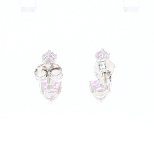Synthetic Pink Sapphire Dangle Heart Earrings