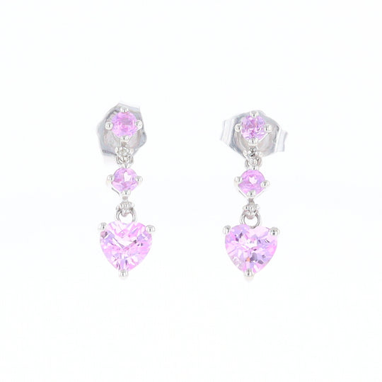 Synthetic Pink Sapphire Dangle Heart Earrings