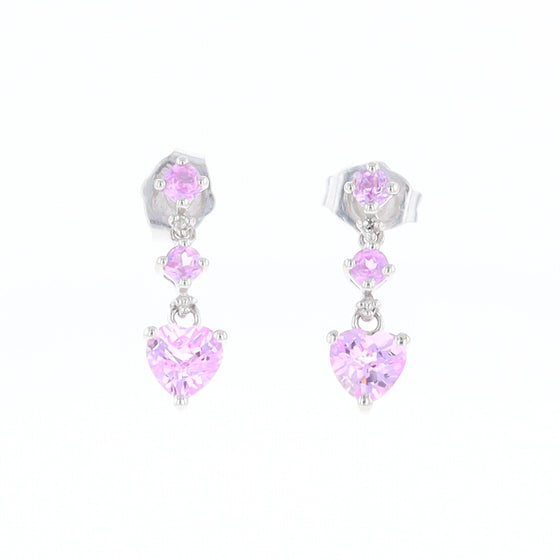 Synthetic Pink Sapphire Dangle Heart Earrings