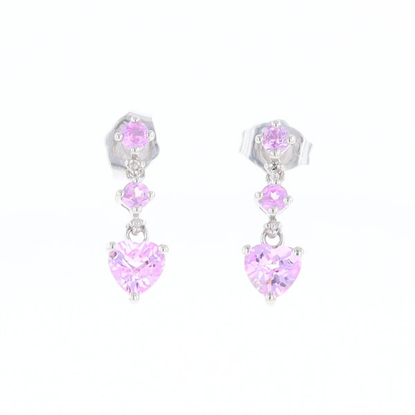 Synthetic Pink Sapphire Dangle Heart Earrings