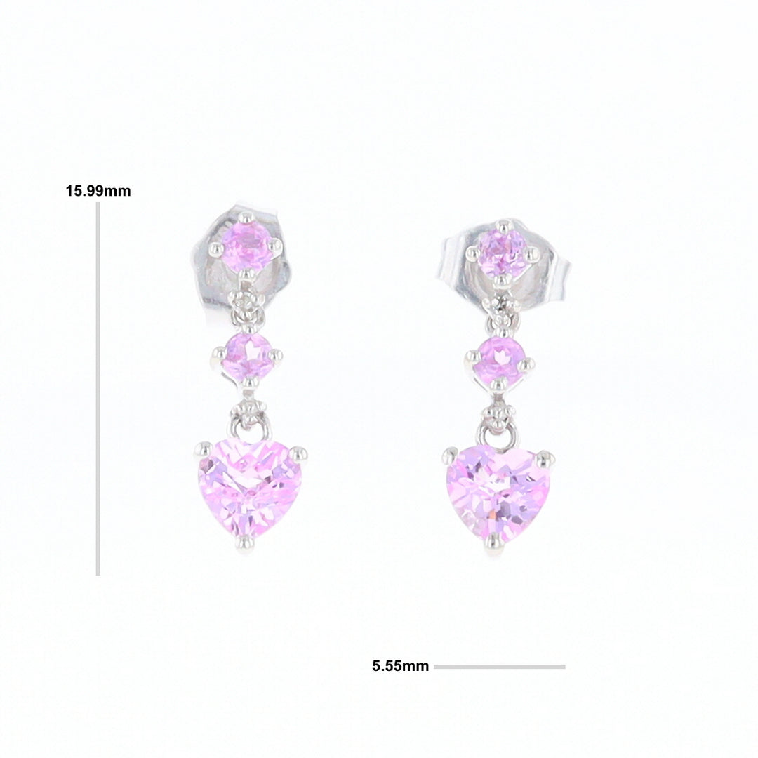 Synthetic Pink Sapphire Dangle Heart Earrings
