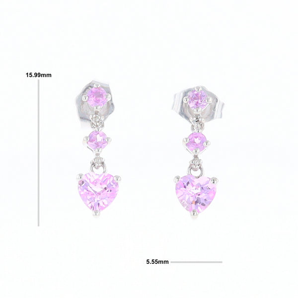 Synthetic Pink Sapphire Dangle Heart Earrings