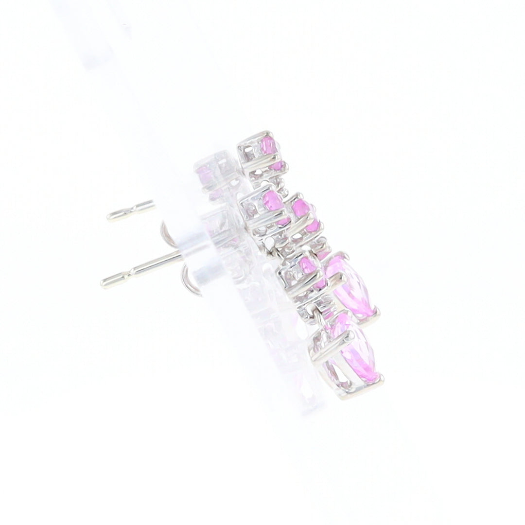 Synthetic Pink Sapphire Dangle Heart Earrings