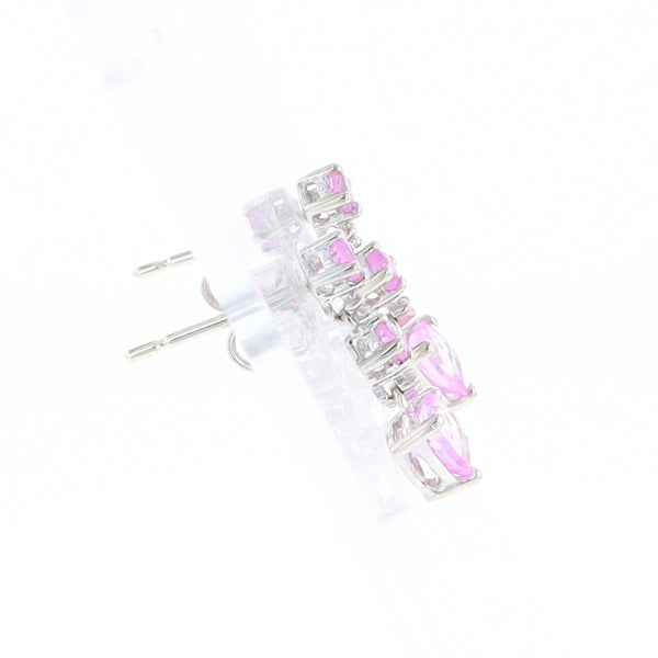 Synthetic Pink Sapphire Dangle Heart Earrings