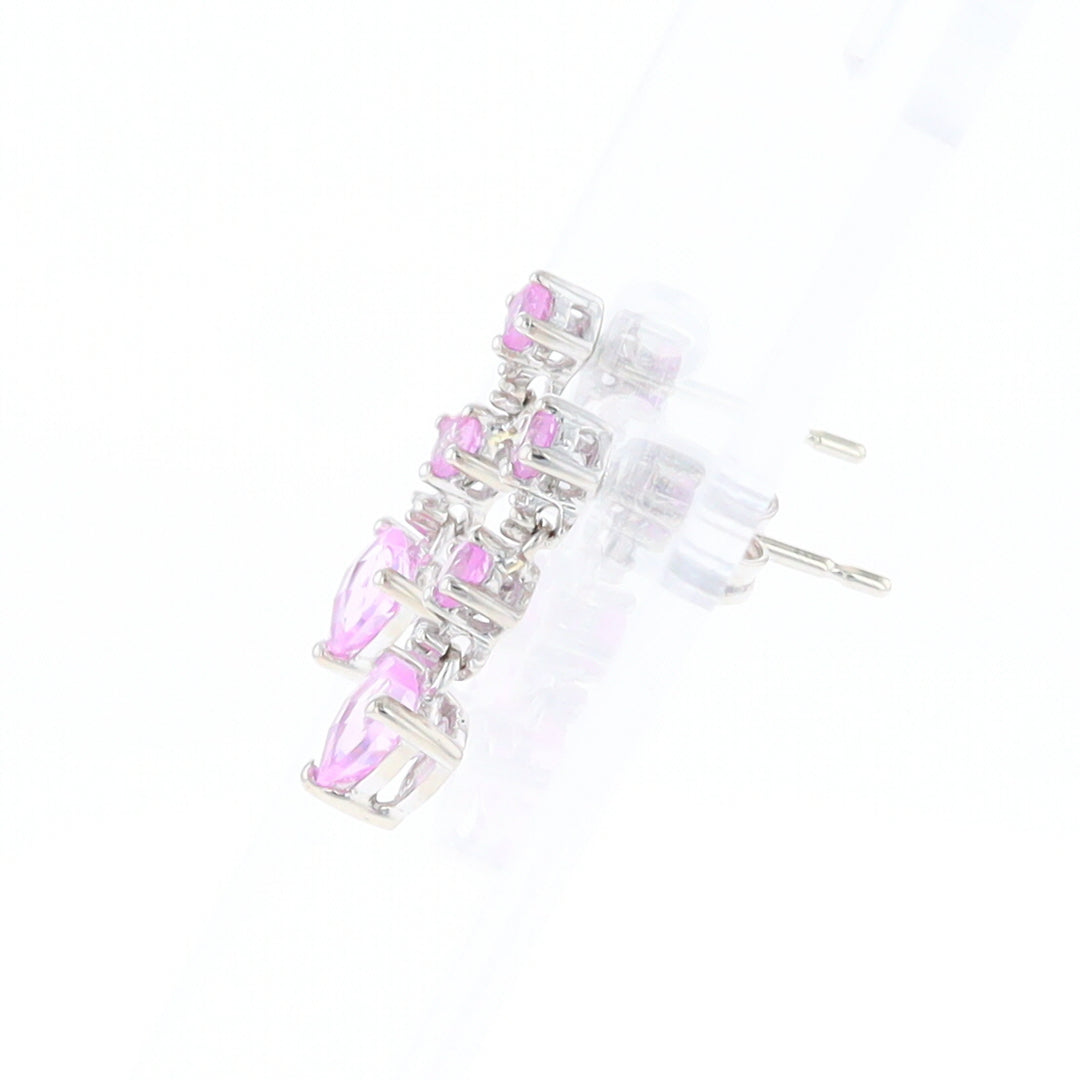 Synthetic Pink Sapphire Dangle Heart Earrings