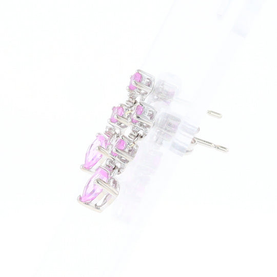 Synthetic Pink Sapphire Dangle Heart Earrings
