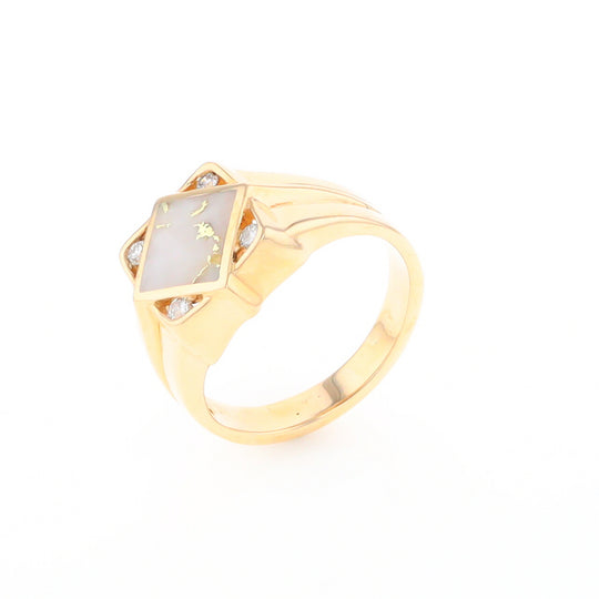 Gold Quartz Mens Ring with Diamond Accents