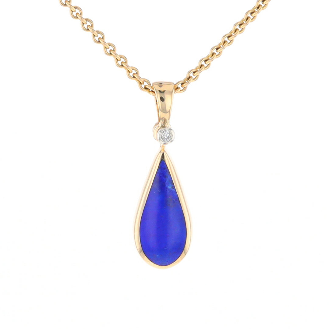 Lapis Tear Drop Inlaid .02Ct Diamond Pendant