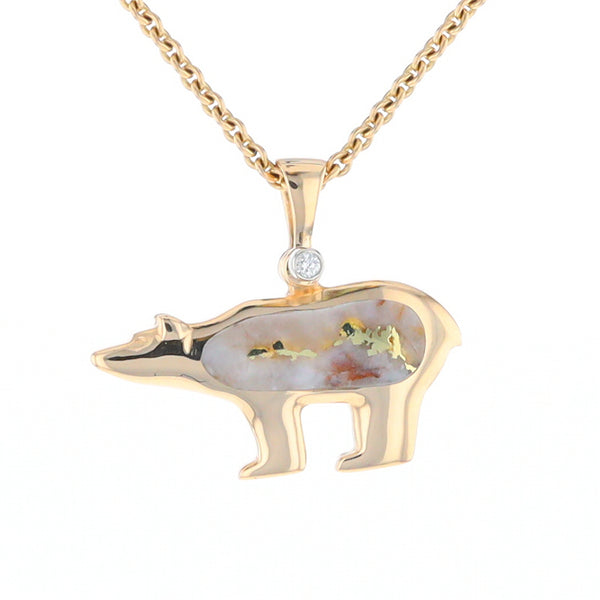 Gold Quartz Inlaid Polar Bear Pendant