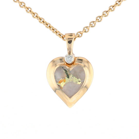 Gold Quartz Heart Shape Inlaid Pendant with .02ct Diamond