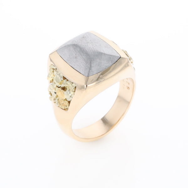Meteorite Ring Double Side Natural Nuggets Rectangle Inlaid Center