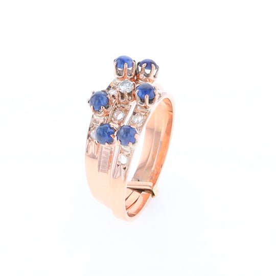 Vintage Sapphire and Diamond Stacked Trio Ring