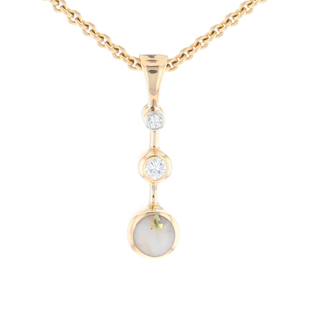 Gold Quartz Necklace Round Inlaid Design Pendant With .10ctw Round Diamond