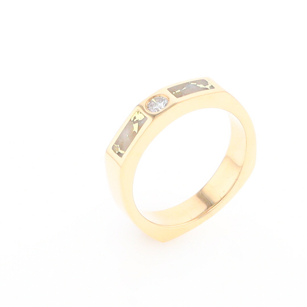 Gold Quartz Ring Double Sided Inlaid Design with .10ct Round Diamond G2