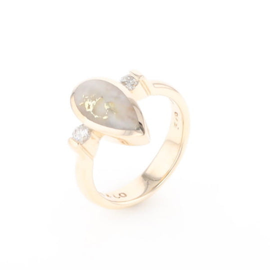 Gold Quartz Ring Pear Shape Inlaid with .18ctw Round Diamonds