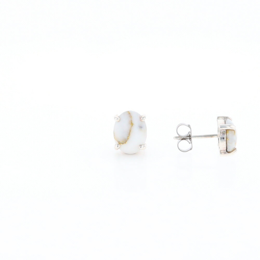 Gold Quartz Cabochon Stud Earrings