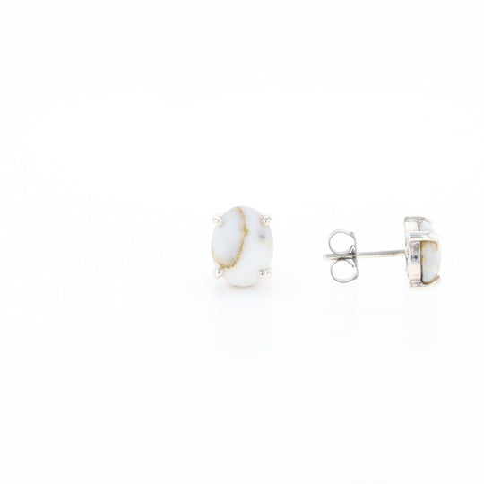 Gold Quartz Cabochon Stud Earrings