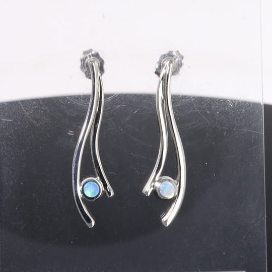 Opal Earrings Round Inlaid Double Curved Bar Design Studs