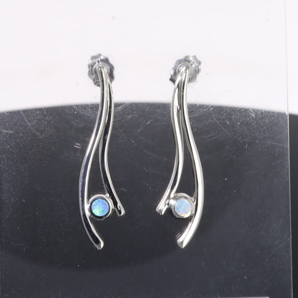 Opal Earrings Round Inlaid Double Curved Bar Design Studs