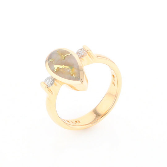 Gold Quartz Ring Pear Shape Inlaid with .18ctw Round Diamonds