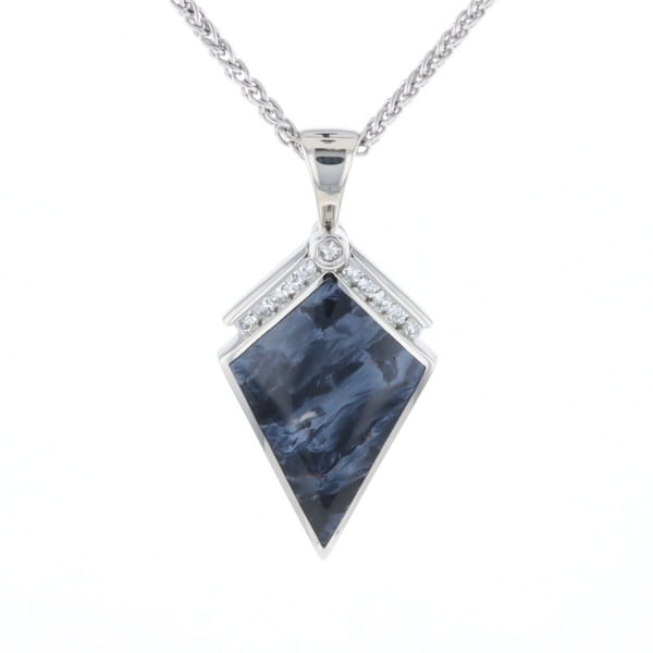 Pietersite Kite Shaped Inlaid Pendant with 0.19ctw Diamonds