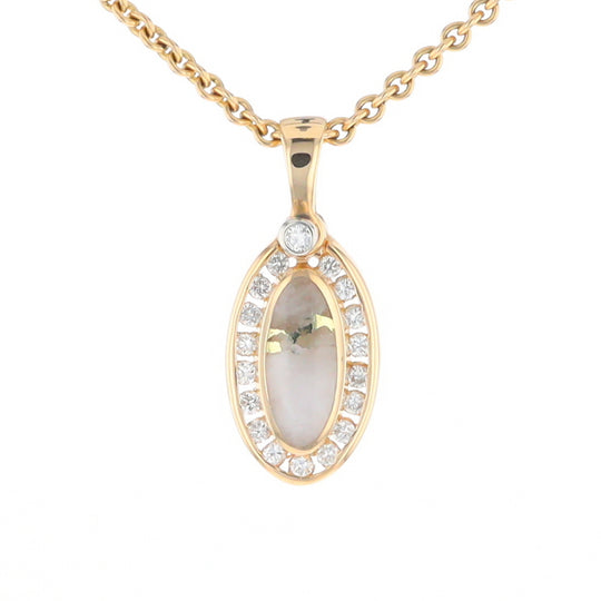 Gold Quartz Pendant Oval Inlaid with .22ctw Round Diamonds Halo