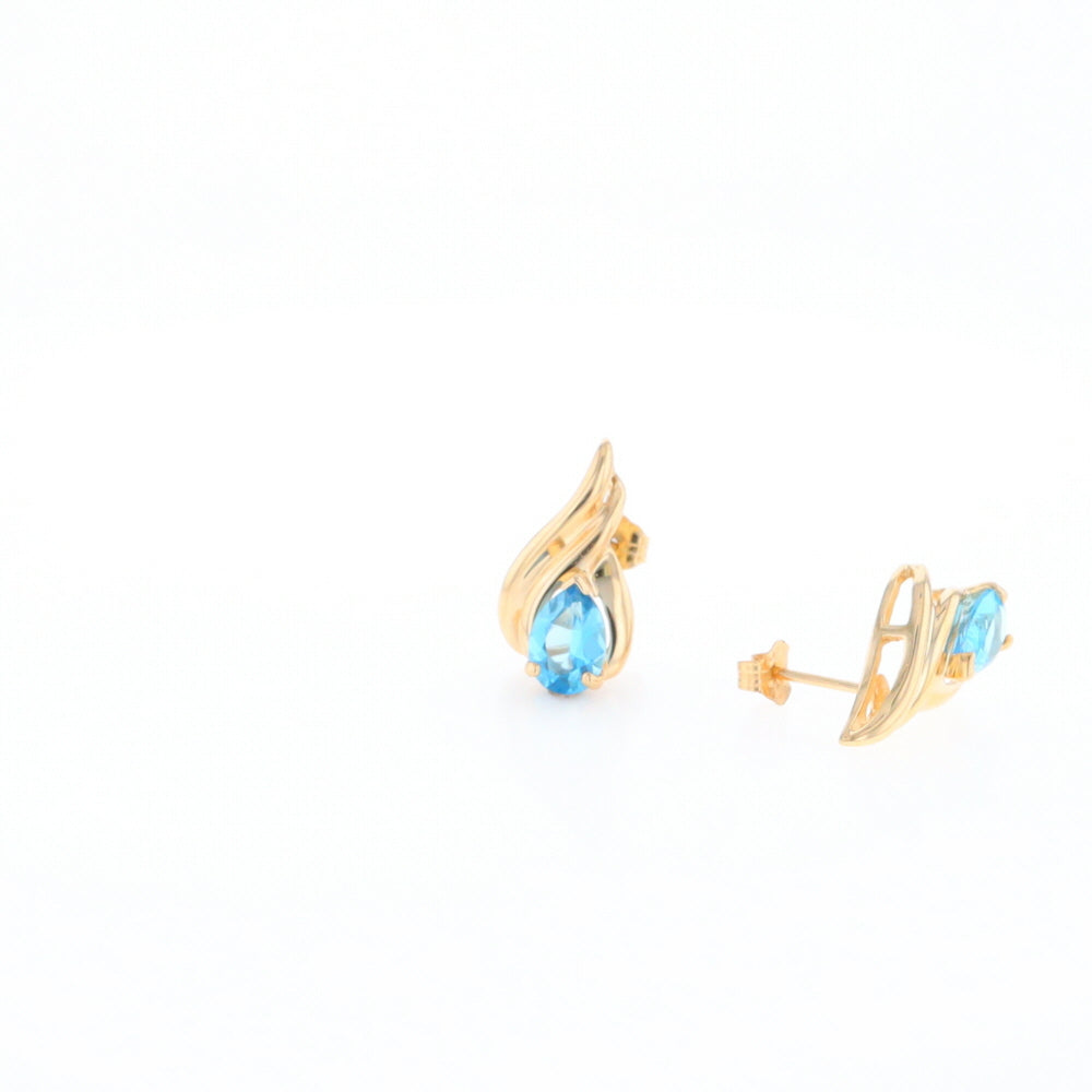 Blue Topaz Swirl Pear Stud Earrings