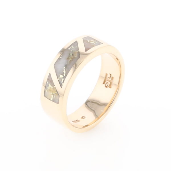Gold Quartz Ring, 3 Section Inlaid Design