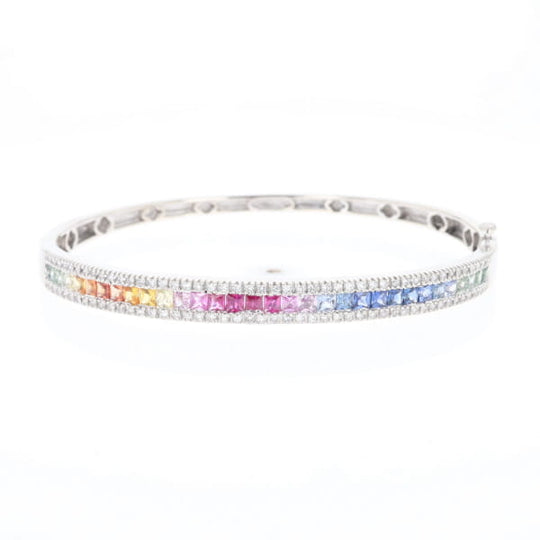 Multi-color Sapphire Cuff Bracelet with Diamond Accents