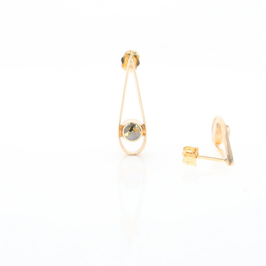 Gold Quartz Round Inlaid Teardrop Earrings - G2