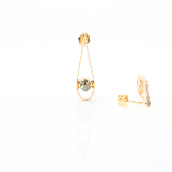 Gold Quartz Round Inlaid Teardrop Earrings - G2