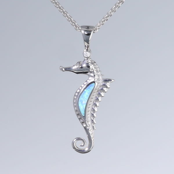 Opal Pendant Inlaid Realistic Sea Horse Design