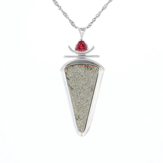 Druzy Quartz & Pink Trillion Tourmaline Pendant