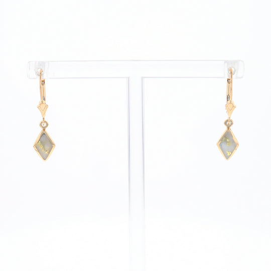 Gold Quartz Earrings Diamond Shape Inlaid Lever Backs G1