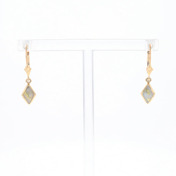 Gold Quartz Earrings Diamond Shape Inlaid Lever Backs G1