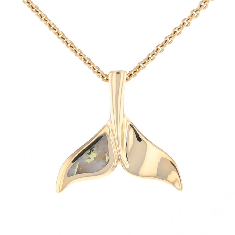 Whale Tail Necklaces Single Sided Gold Quartz Inlaid Sea life Pendant